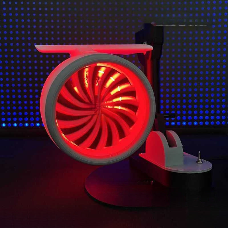 Turbine aircraft engine fan, humidifying spray with light and technological sense