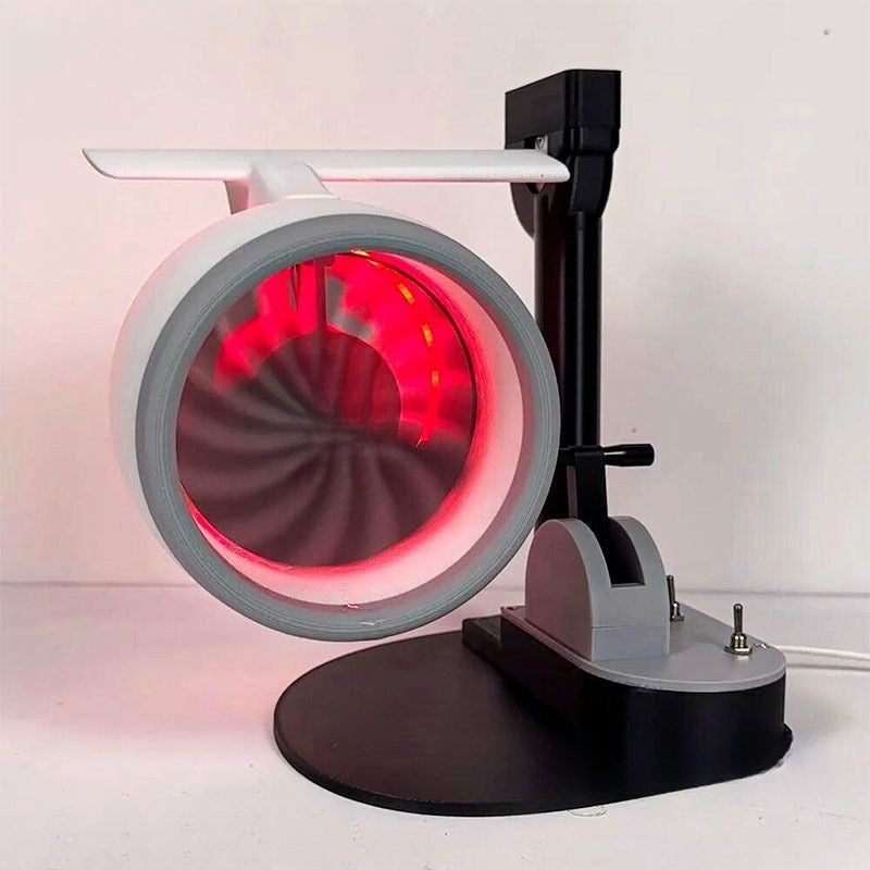 Turbine aircraft engine fan, humidifying spray with light and technological sense
