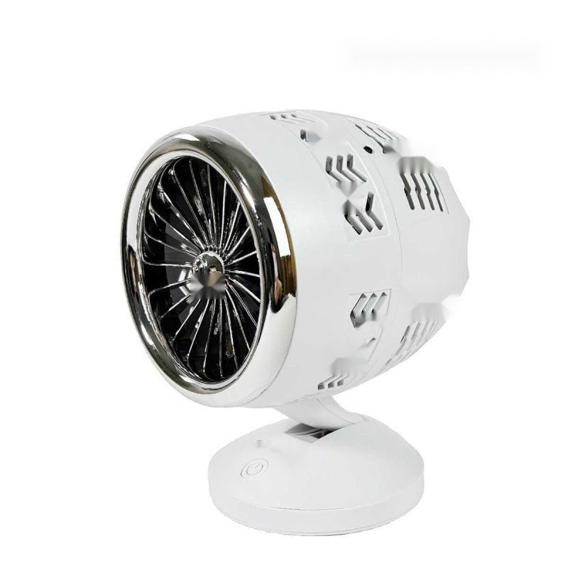 Turbine aircraft engine fan, humidifying spray with light and technological sense