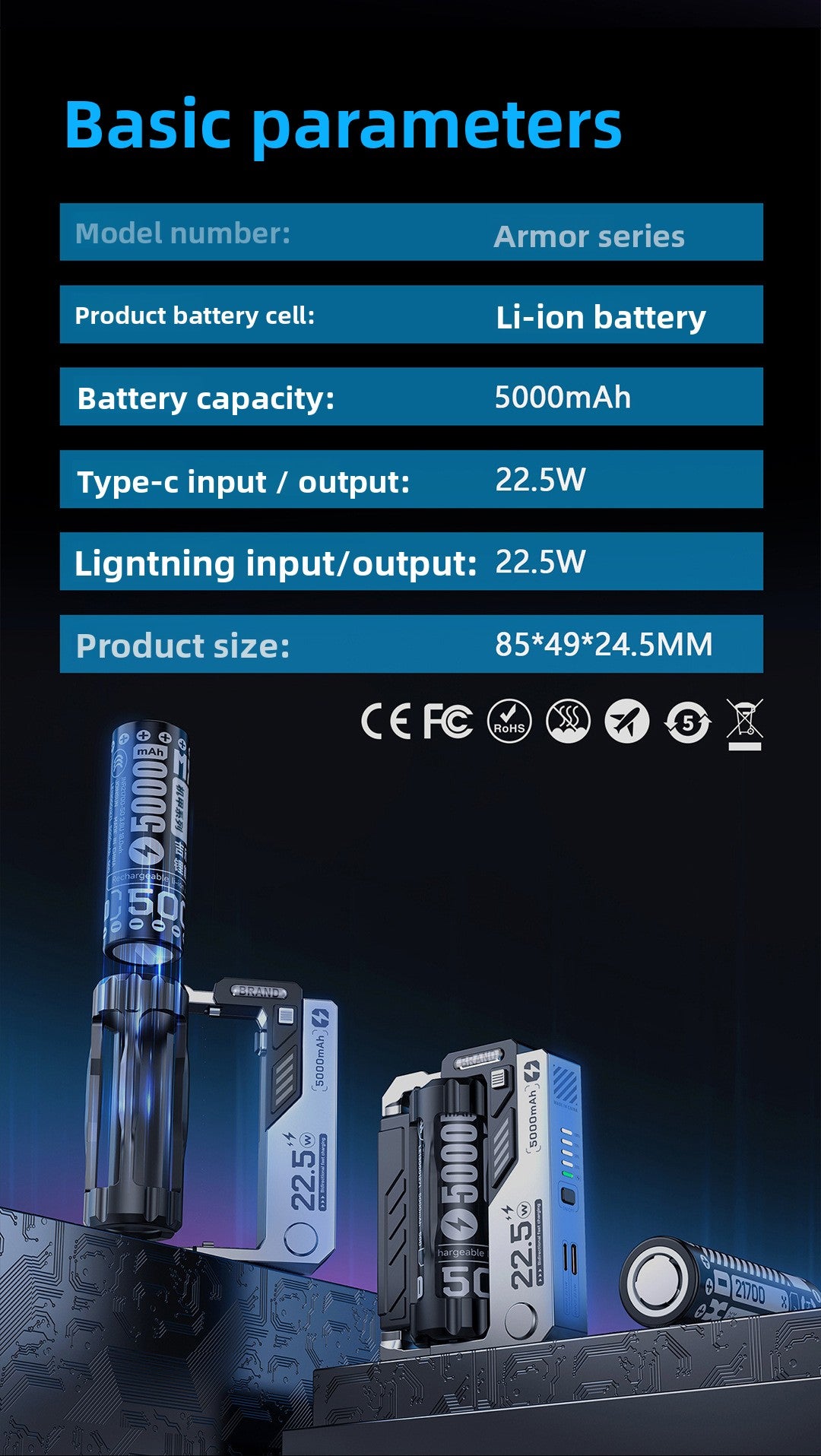 Magazine power bank one-click power exchange large capacity 21700 battery charger 22.5w fast charging mobile power supply