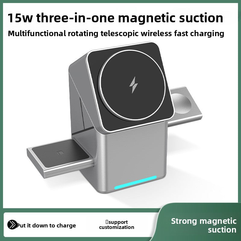 Rubik's Cube rotating magnetic wireless charger four-in-one strong magnetic cross-border 15W fast charging night light multi-function desktop charging