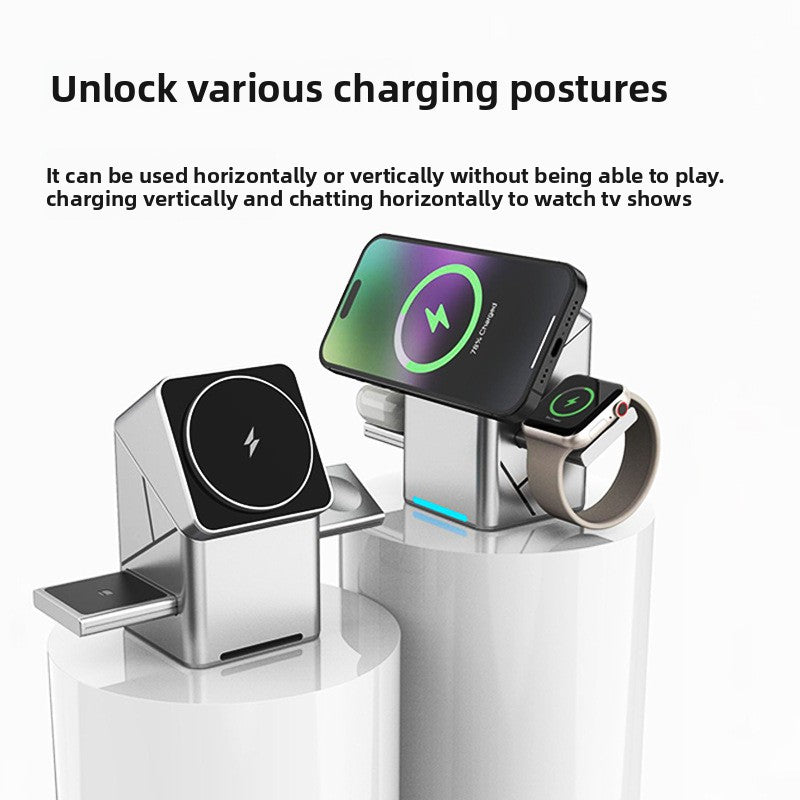 Rubik's Cube rotating magnetic wireless charger four-in-one strong magnetic cross-border 15W fast charging night light multi-function desktop charging