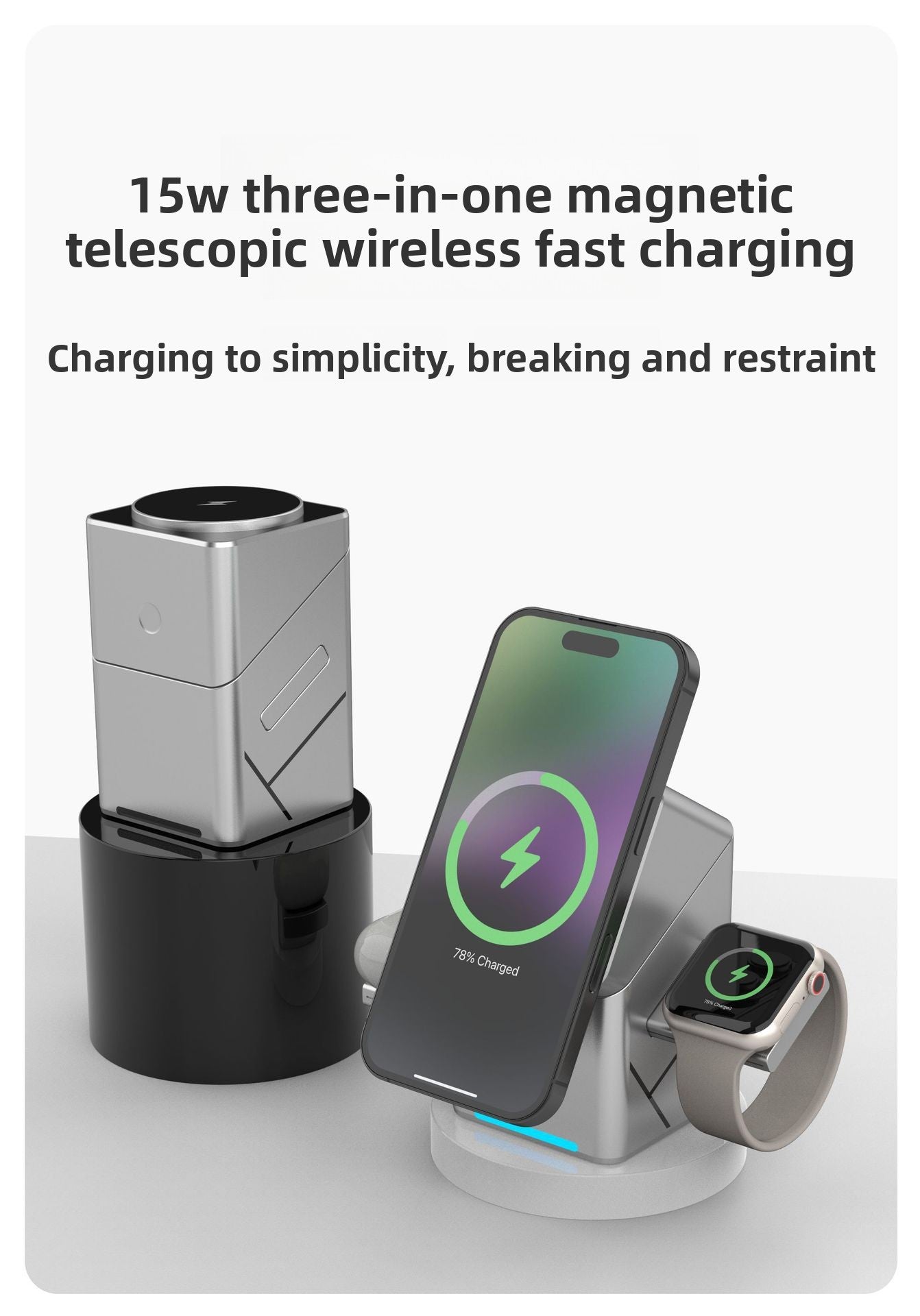 Rubik's Cube rotating magnetic wireless charger four-in-one strong magnetic cross-border 15W fast charging night light multi-function desktop charging