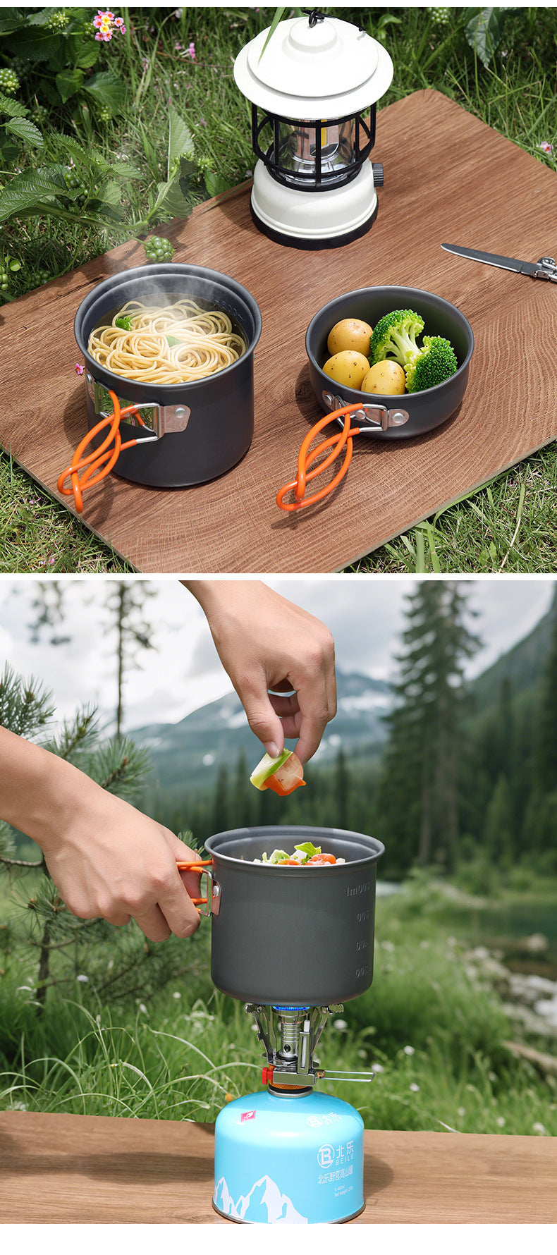 DS101 Outdoor Camping Pot Set 1-2 People Backpacker Cooker Set Pot Head Coffee Cup Multifunctional Pot Set