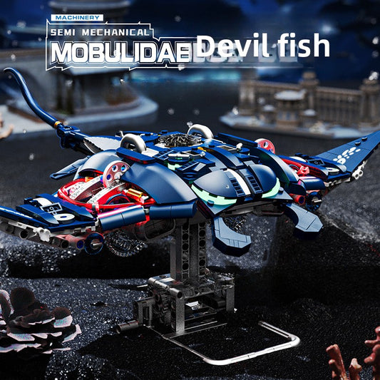 Semi-mechanical half planer devil fish fish piranha marine creature whale shark model building block