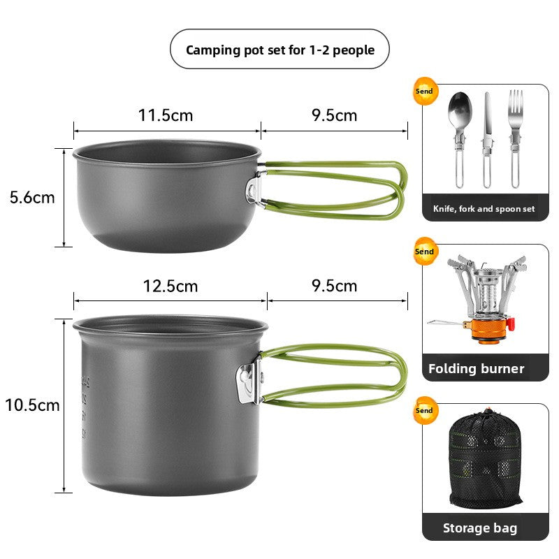 DS101 Outdoor Camping Pot Set 1-2 People Backpacker Cooker Set Pot Head Coffee Cup Multifunctional Pot Set