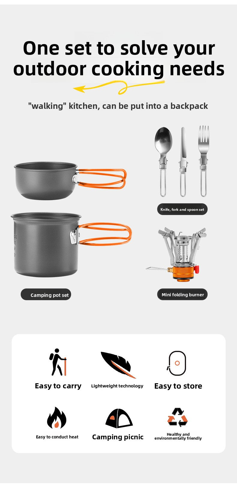 DS101 Outdoor Camping Pot Set 1-2 People Backpacker Cooker Set Pot Head Coffee Cup Multifunctional Pot Set