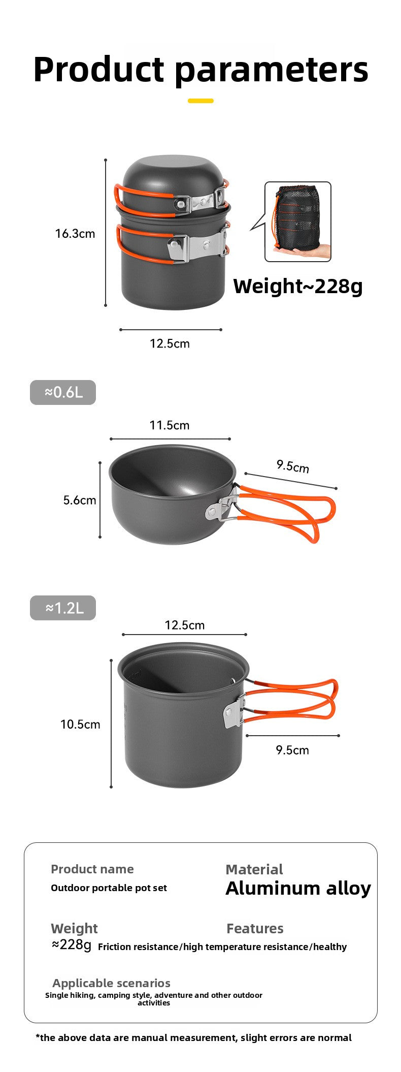 DS101 Outdoor Camping Pot Set 1-2 People Backpacker Cooker Set Pot Head Coffee Cup Multifunctional Pot Set