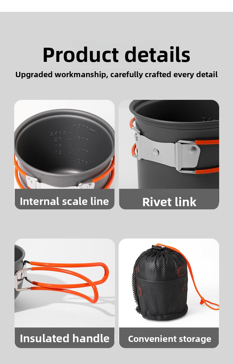 DS101 Outdoor Camping Pot Set 1-2 People Backpacker Cooker Set Pot Head Coffee Cup Multifunctional Pot Set